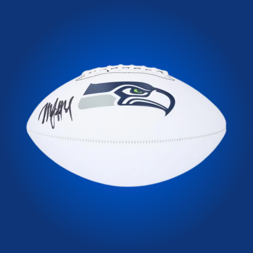 Marshawn Lynch signed Seattle Seahawks logo football, with his autograph, a classic piece for Seahawks fans.
