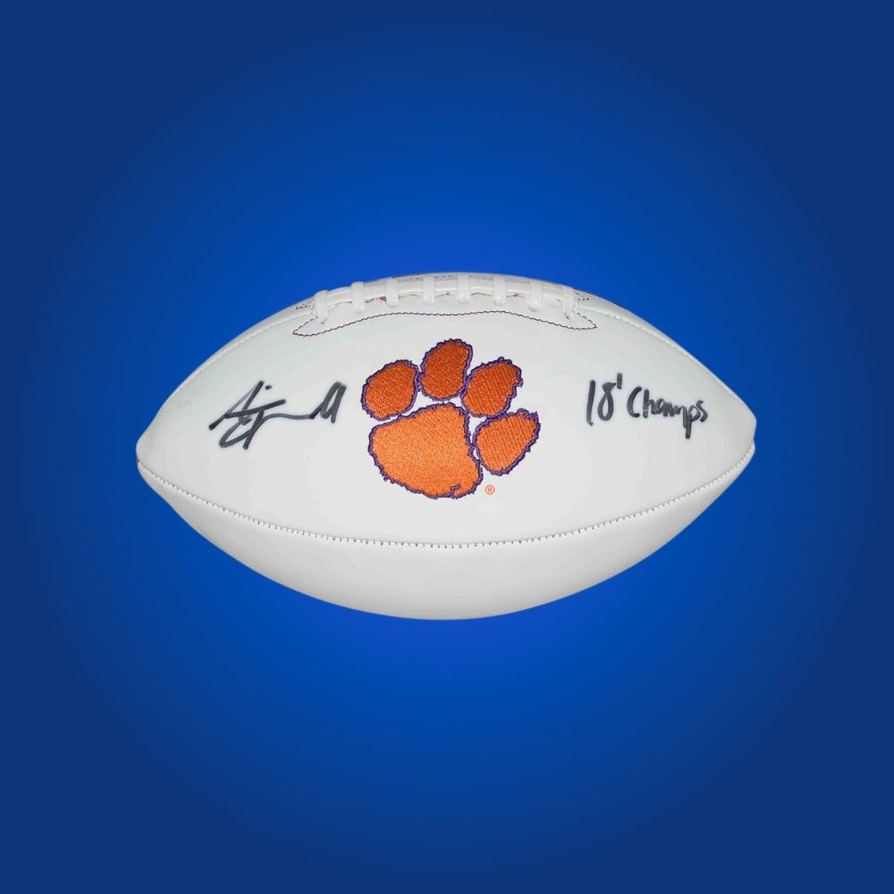 AJ Terrell signed Clemson Tigers white logo football, collectible football for dedicated Tigers fans and sports collectors.