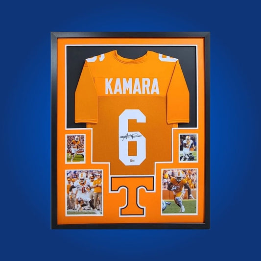 Alvin Kamara Signed Full Framed Custom Tennessee Volunteers Jersey – autographed memorabilia, dynamic running back collectible, must-have for Tennessee fans.