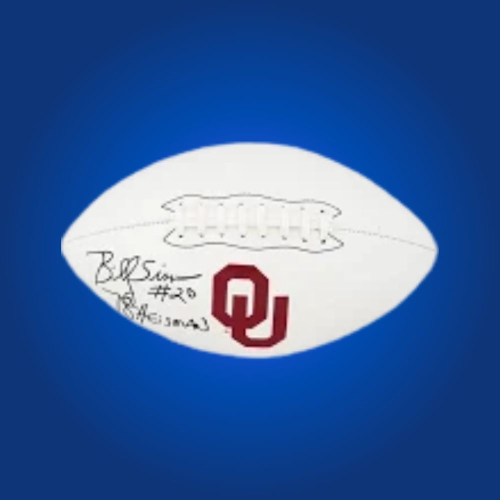 Billy Sims autographed Oklahoma Sooners white logo football, must-have collectible for Oklahoma fans and memorabilia collectors.