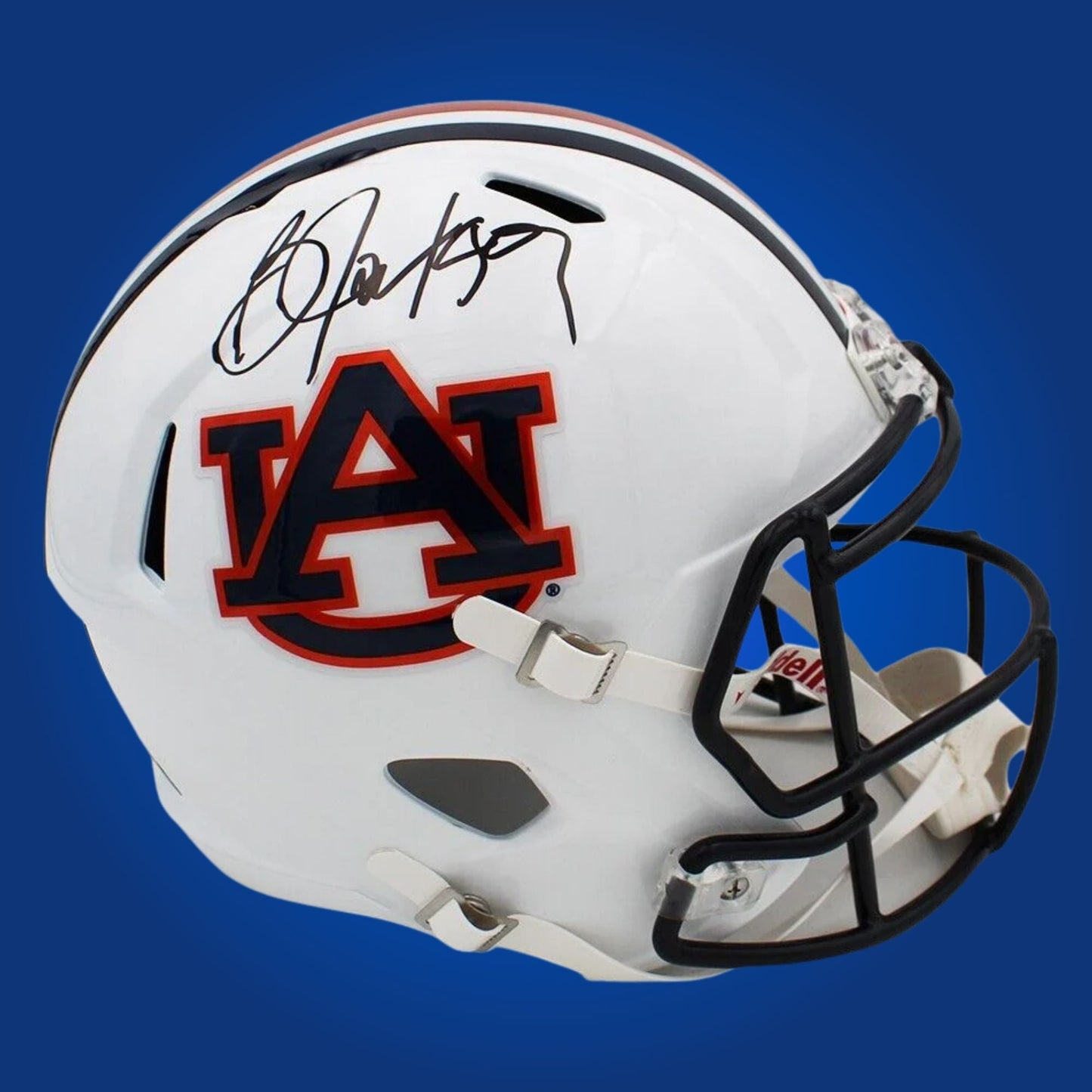 Autographed Auburn Tigers full size replica helmet signed by Bo Jackson, displayed on a white background. SportsMarkets official memorabilia photo.