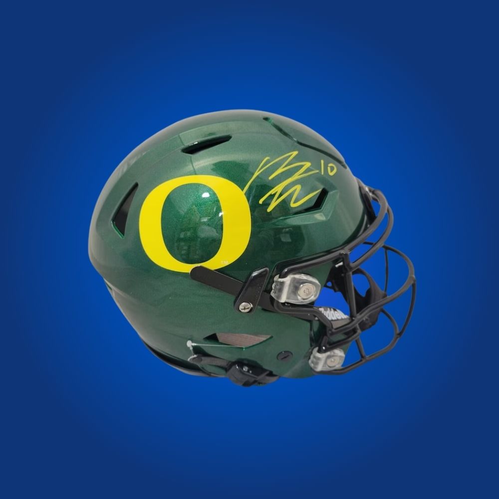 Autographed Oregon Ducks full size Authentic Helmet signed by Bo Nix, presented against a white background. SportsMarkets official product image.