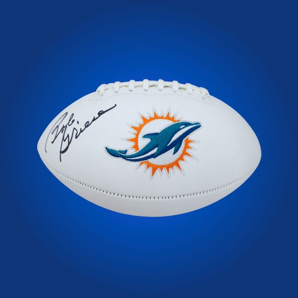 Bob Griese signed Miami Dolphins logo football, a premium collectible for Dolphins supporters and NFL memorabilia collectors, authenticated for your assurance.