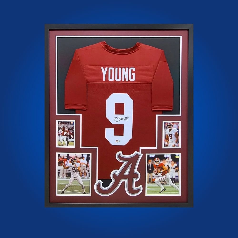 Bryce Young Signed Full Framed Custom Alabama Crimson Tide Jersey – autographed memorabilia, Alabama’s championship quarterback collectible, a must-have for Tide fans.