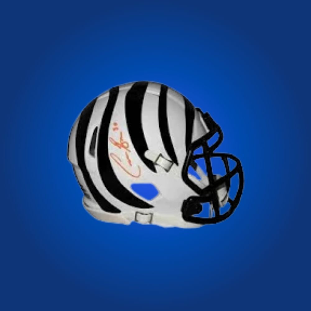 Cincinnati Bengals White Speed Mini Helmet autographed by Chase Brown, Certificate of Authenticity included