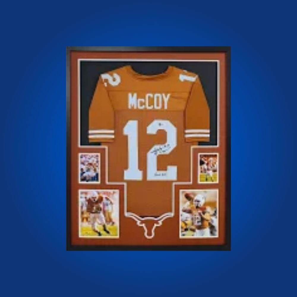 Colt McCoy Signed Full Framed Custom Texas Longhorns Jersey – autographed memorabilia, record-setting quarterback collectible, a must-have for Longhorns enthusiasts.