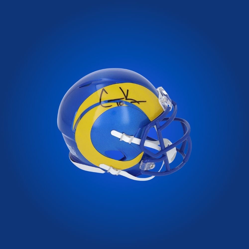 Los Angeles Rams mini helmet signed by Cooper Kupp with Certificate of Authenticity.