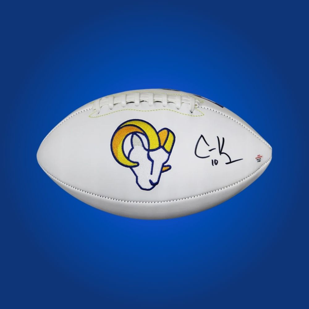 Cooper Kupp signed Los Angeles Rams logo football, a prized piece for any fan, authenticated for confidence and perfect for showcasing Rams pride.