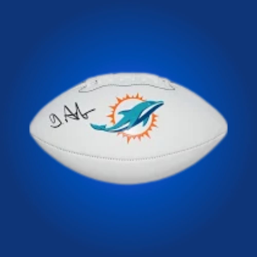 Devon Achane signed Miami Dolphins logo football, a standout collectible for fans and memorabilia enthusiasts, authenticated and perfect for your Dolphins collection.