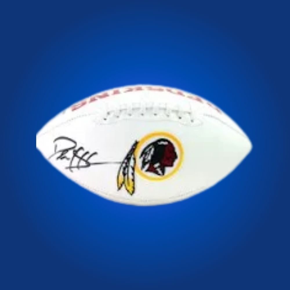 Deion Sanders signed Commanders logo football, with Hall of Famer’s autograph and Washington logo.