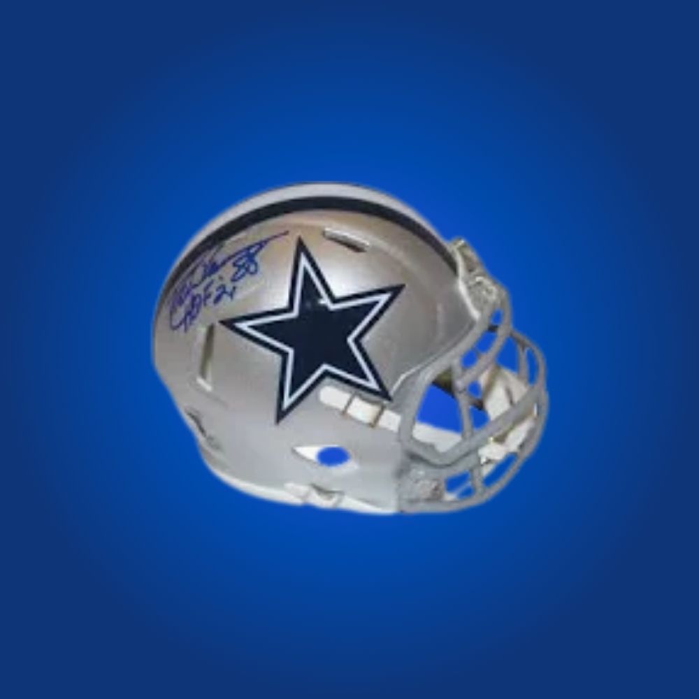 Dallas Cowboys Silver Speed Mini Helmet signed by Drew Pearson, Certificate of Authenticity included