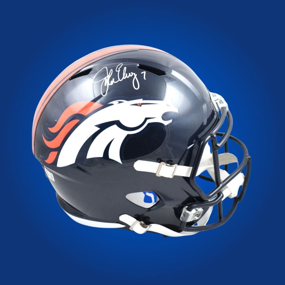 Elway Blue Replica Signed Denver Broncos Helmet