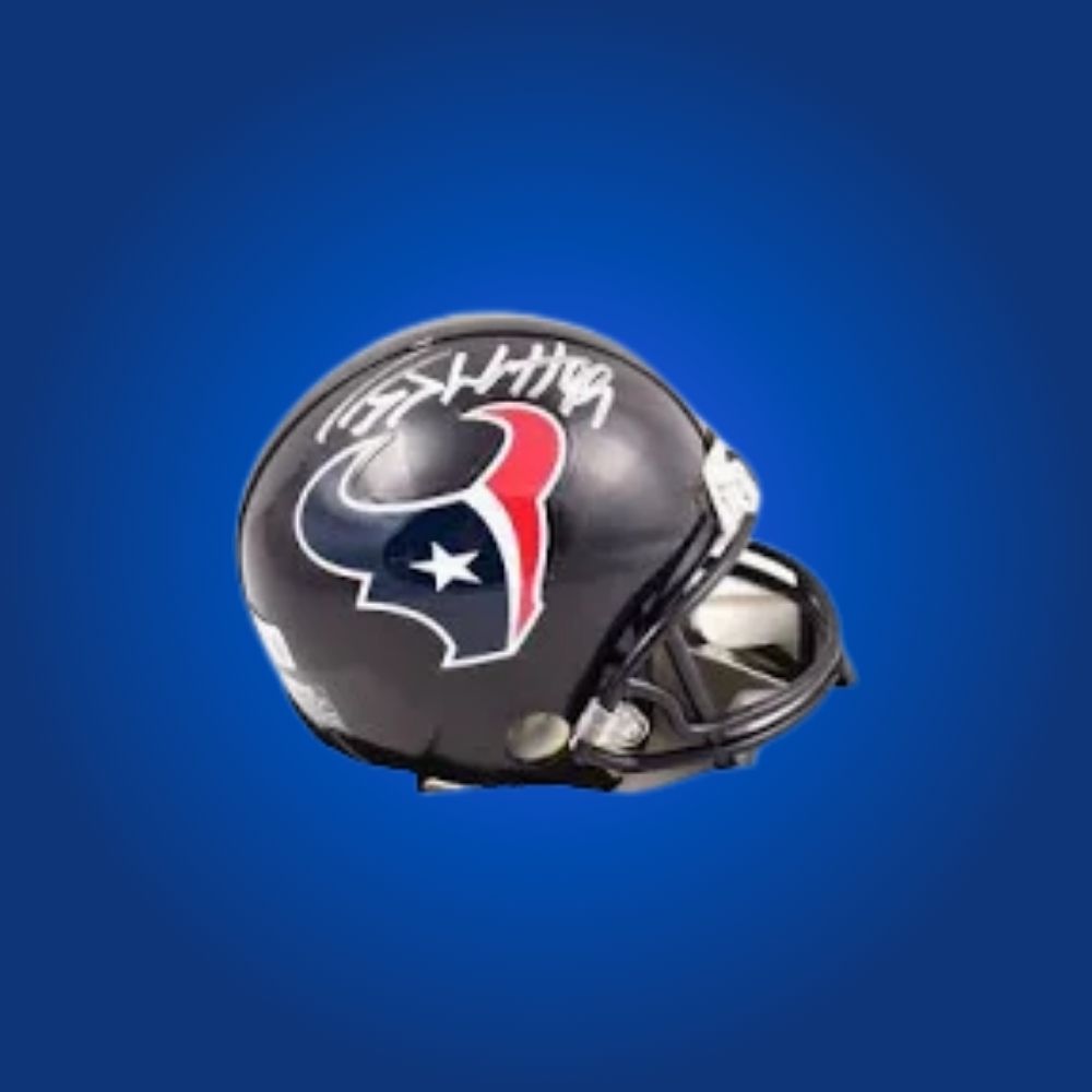 Houston Texans Grey Mini Helmet autographed by JJ Watt, Certificate of Authenticity included