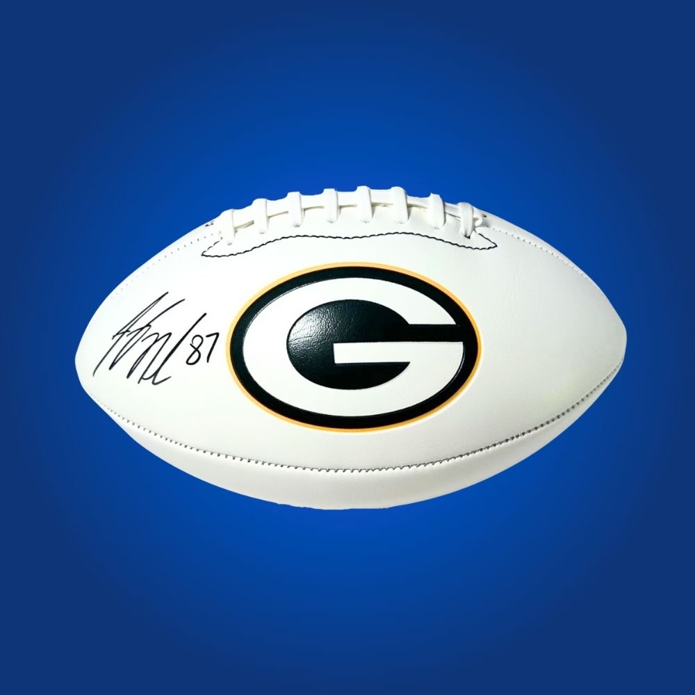 Jordy Nelson signed Green Bay Packers embroidered NFL football with white panels and logo, includes Certificate of Authenticity