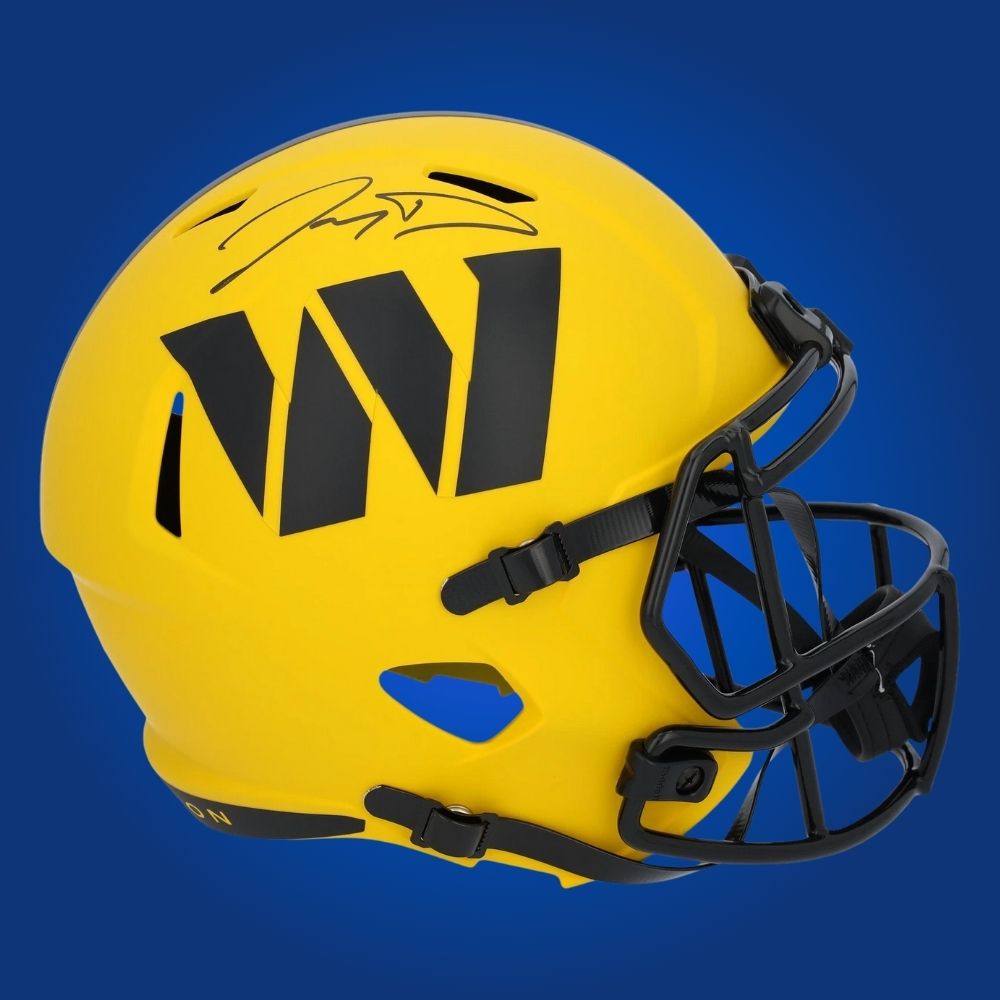 Jayden Daniels signed Washington Commanders yellow rave speed replica helmet