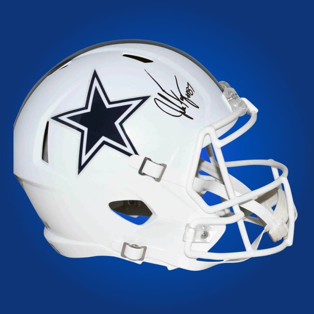 Jake Ferguson signed Dallas Cowboys white speed replica helmet