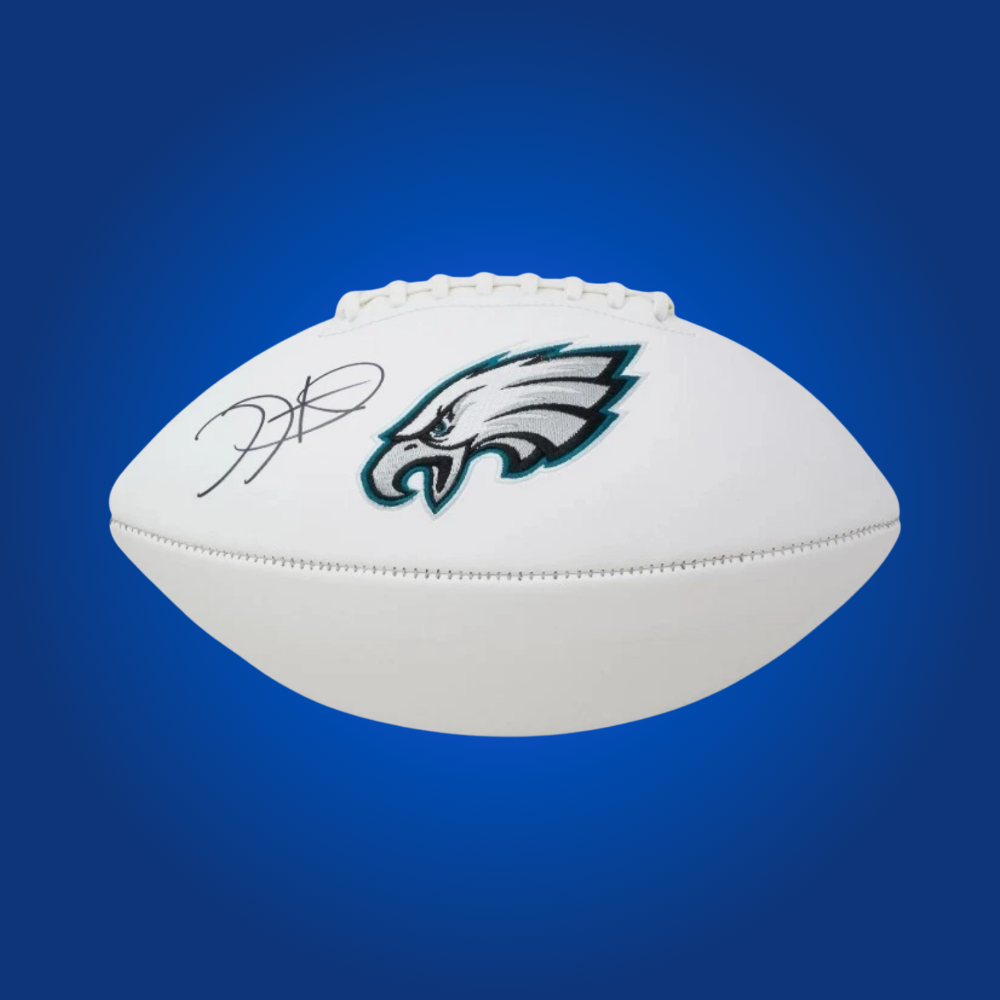 Jalen Hurts signed Philadelphia Eagles logo football, with his signature, great for Eagles fans.