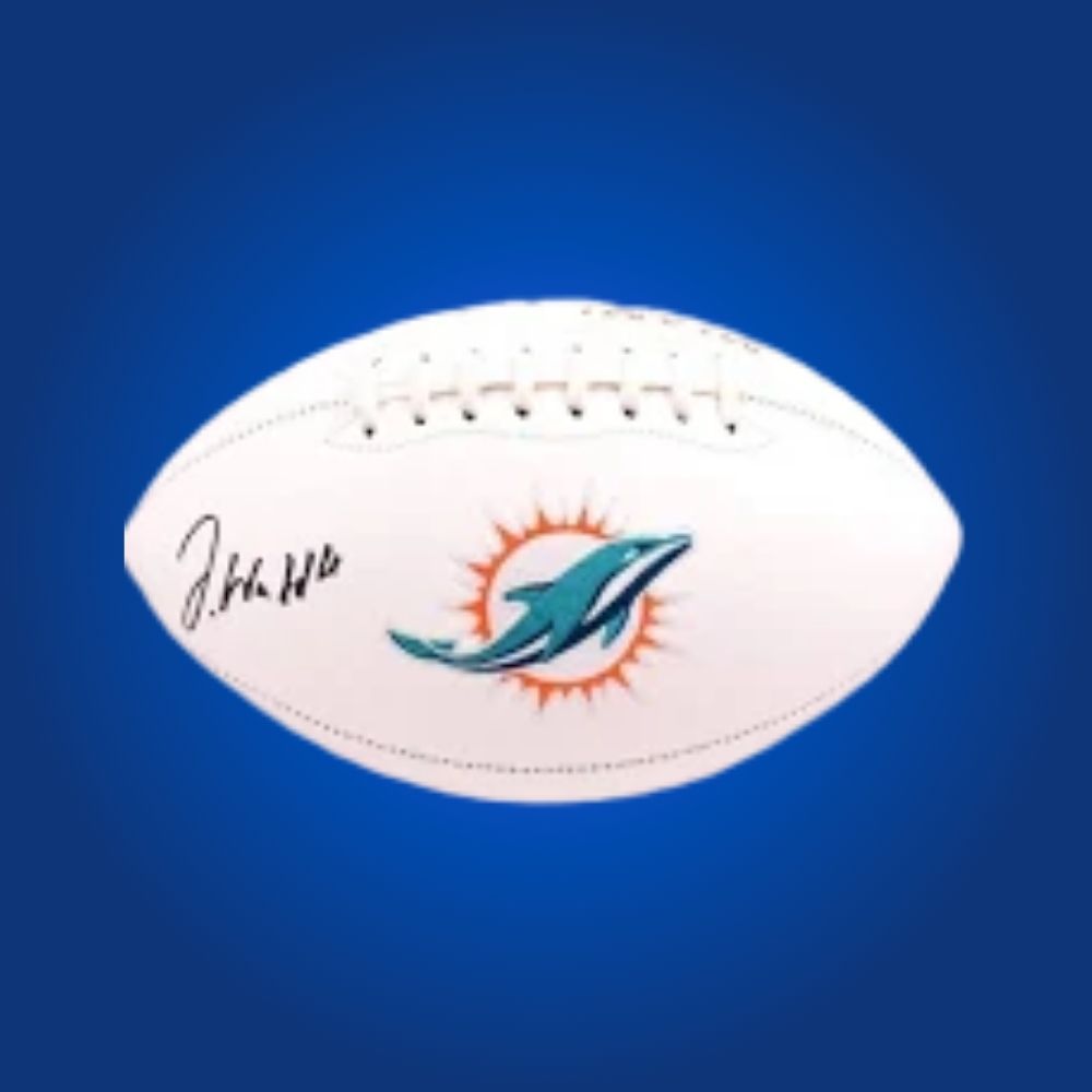 Jaylen Waddle signed Miami Dolphins logo football, a unique addition for Dolphins supporters, authenticated for assurance and ready for display.