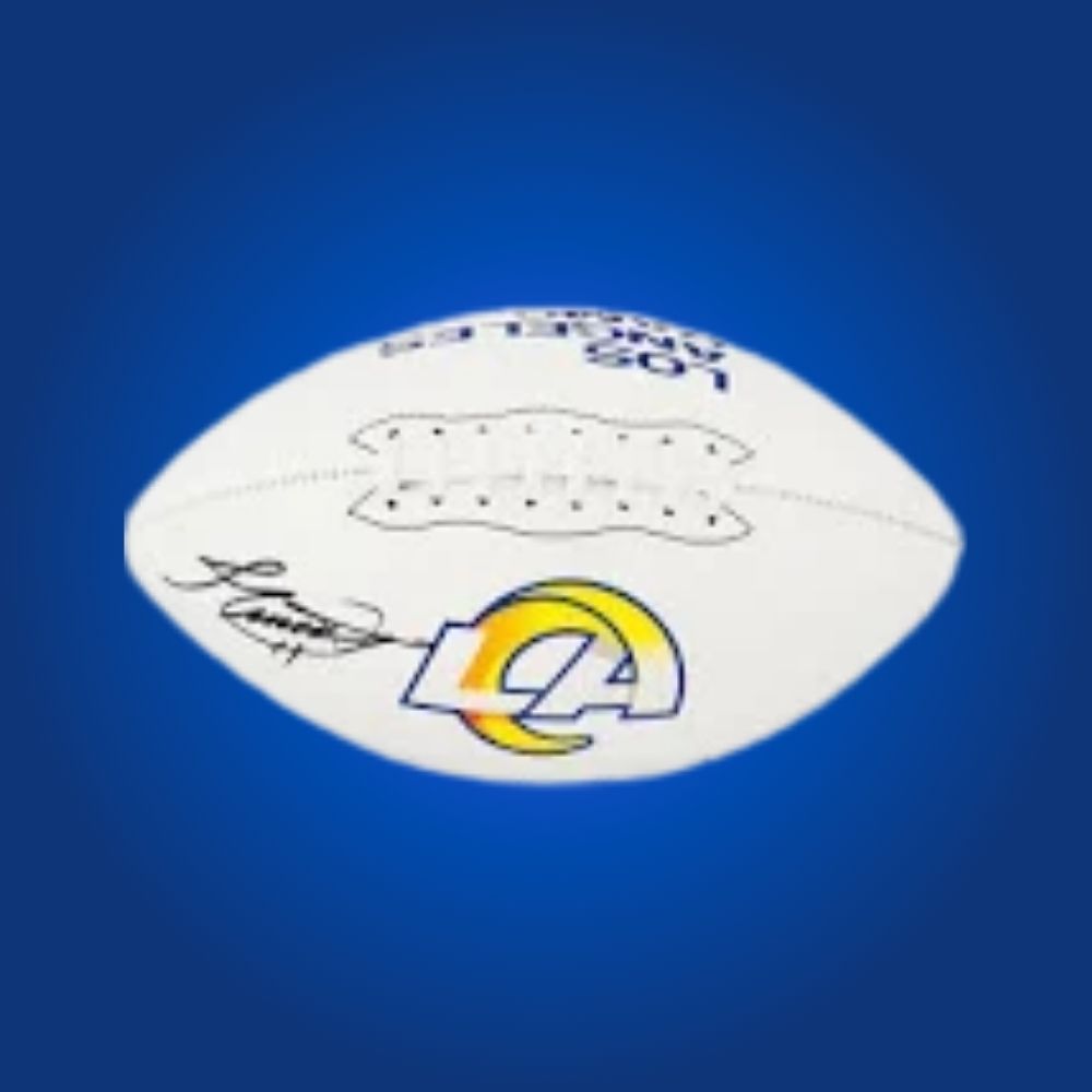 Jim Everett signed Los Angeles Rams logo football, a valuable addition for fans and memorabilia collectors, certificate of authenticity provided.
