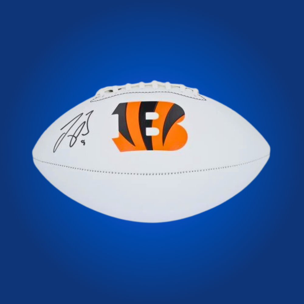 Joe Burrow signed Cincinnati Bengals logo football, with an authentic autograph, a great piece for Bengals supporters.