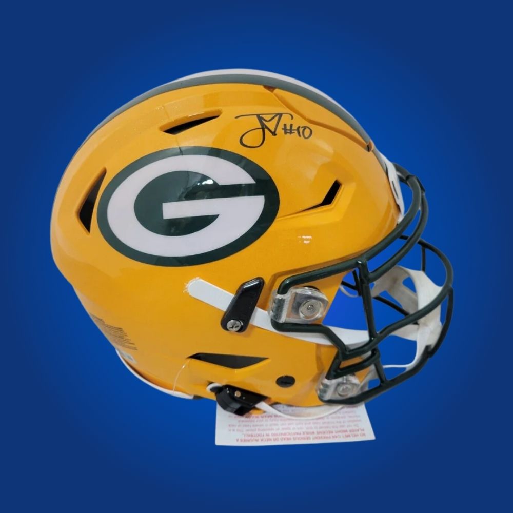 Jordan Love Signed Green Bay Packers Yellow SpeedFlex Authentic Helmet, includes Certificate of Authenticity