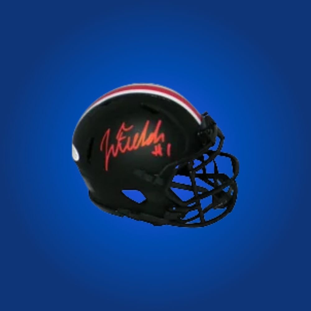 Justin Fields signed Ohio State Buckeyes mini helmet—essential collectible for Ohio State fans and Fields memorabilia collectors.