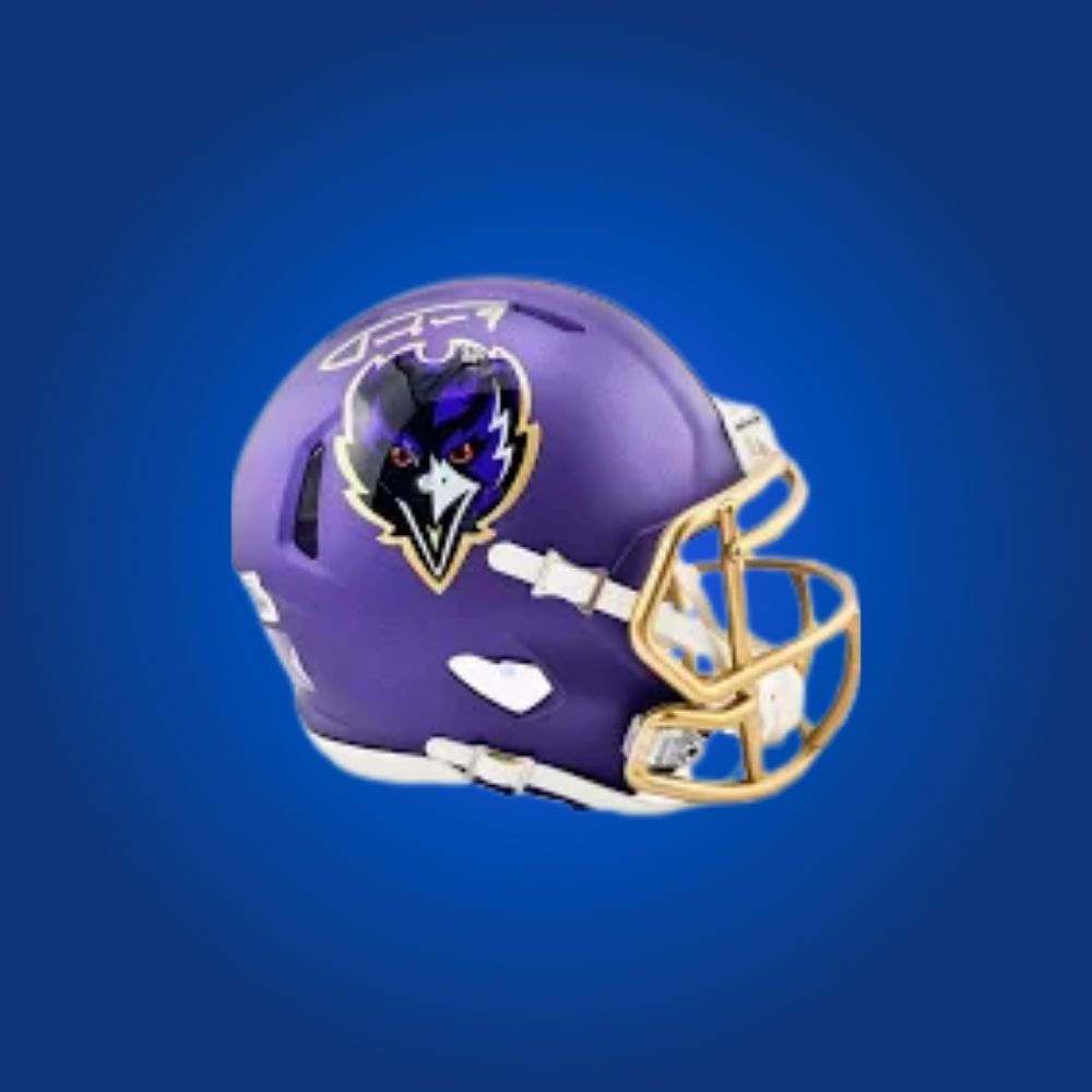 Baltimore Ravens alternate purple Speed Mini Helmet signed by Justin Tucker, Certificate of Authenticity included