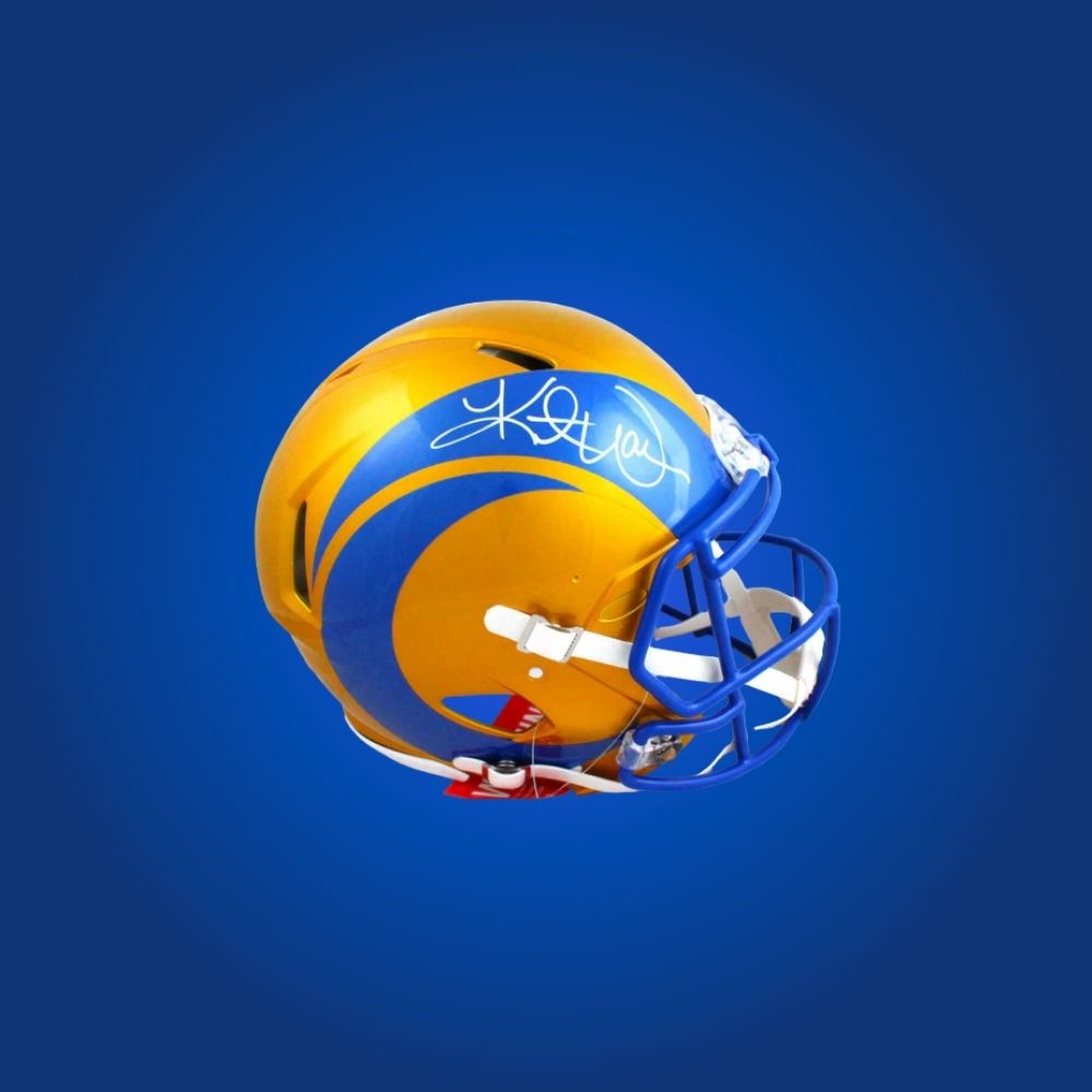 Los Angeles Rams mini helmet signed by Kurt Warner with Certificate of Authenticity.