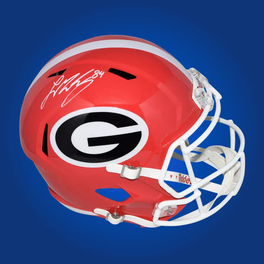 Autographed Georgia Bulldogs full size replica helmet signed by Ladd McConkey, shown against a clean white background. SportsMarkets product photo.