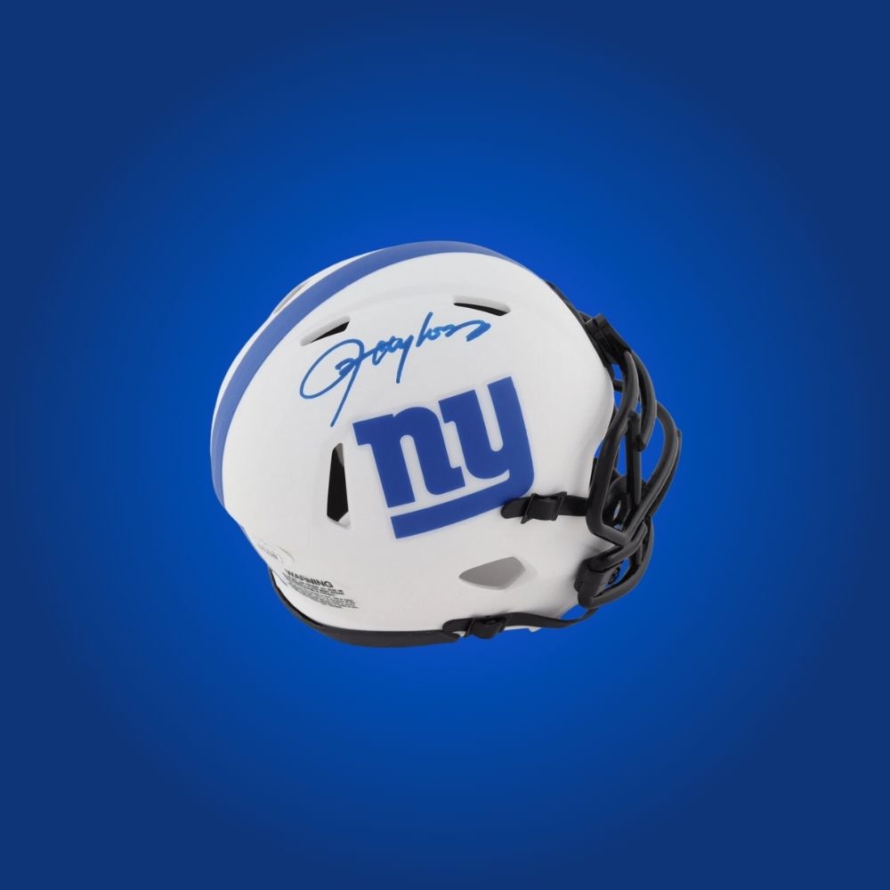 New York Giants mini helmet signed by Lawrence Taylor with Certificate of Authenticity.