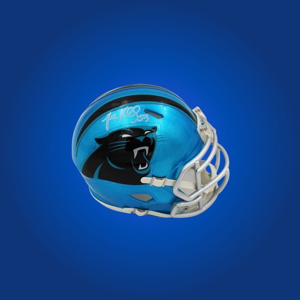 Carolina Panthers Blue Flash Mini Helmet autographed by Luke Kuechly, Certificate of Authenticity included