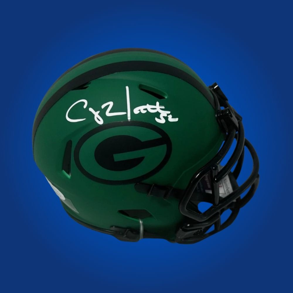 Signed Riddell RAVE Speed mini helmet by Green Bay Packers Super Bowl champion Clay Matthews, with COA authentication.