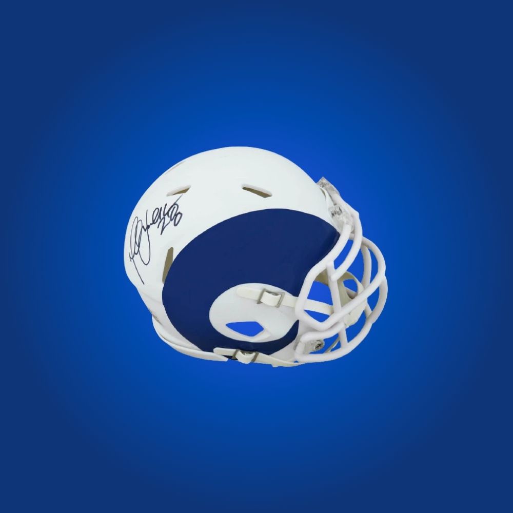Los Angeles Rams mini helmet signed by Marshall Faulk with Certificate of Authenticity.
