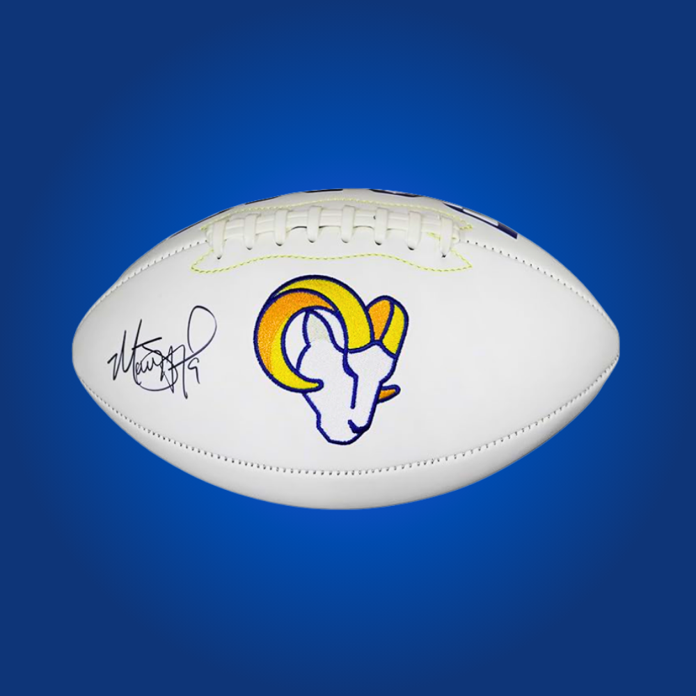 Matthew Stafford signed Los Angeles Rams logo football, with his autograph, ideal for Rams supporters.