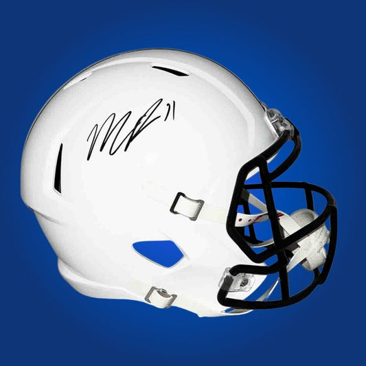 Autographed Penn State Nittany Lions full size Authentic Helmet signed by Micah Parsons, shown on a white background. SportsMarkets official product image.