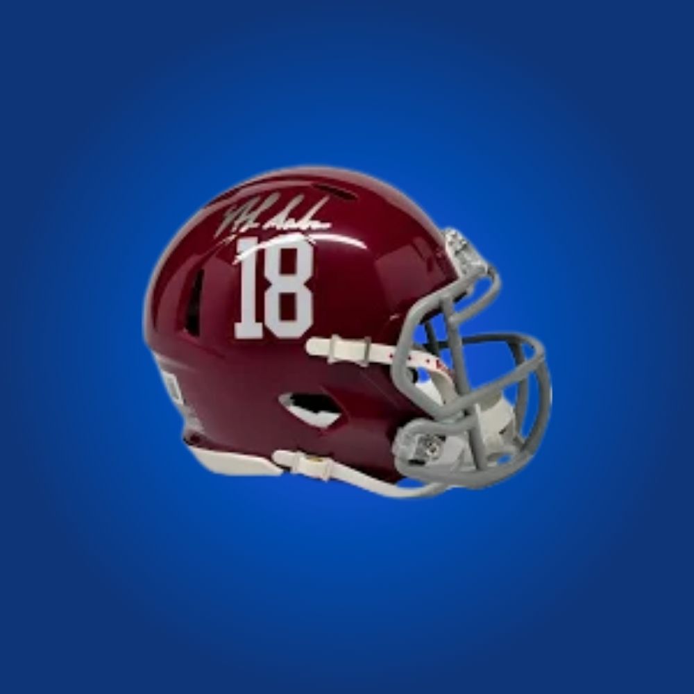Nick Saban signed Alabama Crimson Tide mini helmet—rare collectible for fans of legendary college football coaches.