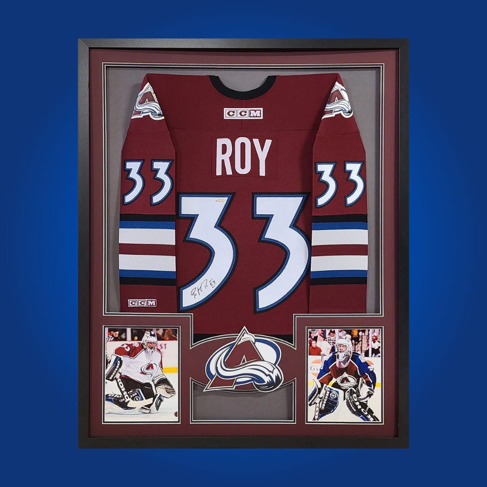 Patrick Roy’s autographed Colorado Avalanche burgundy jersey is a centerpiece for collectors, honoring the Hall of Fame goaltender’s legacy and unforgettable moments with the franchise.