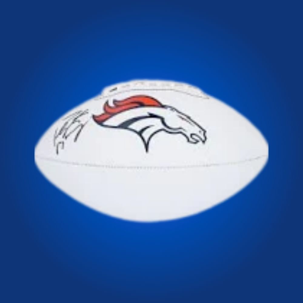 Peyton Manning signed Denver Broncos logo football, a showpiece collectible for NFL fans, authenticated for confidence and display.