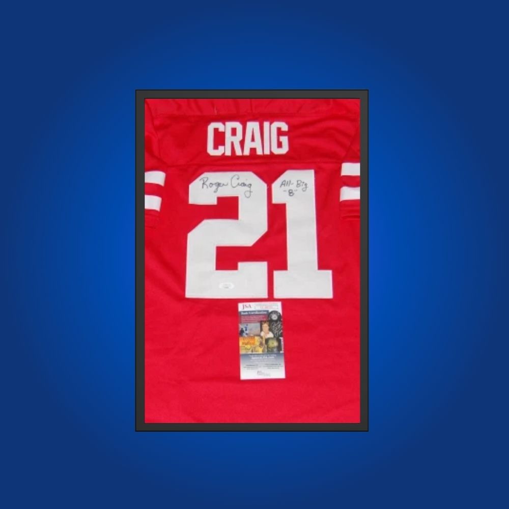 Roger Craig Signed Full Framed Custom Nebraska Cornhuskers Jersey – autographed memorabilia, iconic running back collectible, perfect for Cornhuskers enthusiasts.
