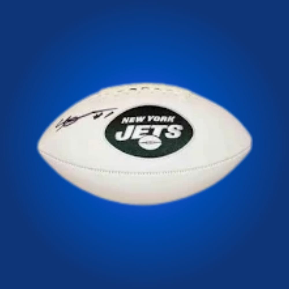 Sauce Gardner signed New York Jets logo football, signature and team logo showcased.