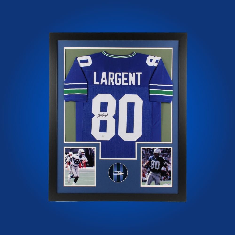 Autographed Seattle Seahawks custom jersey by Steve Largent with Certificate of Authenticity.