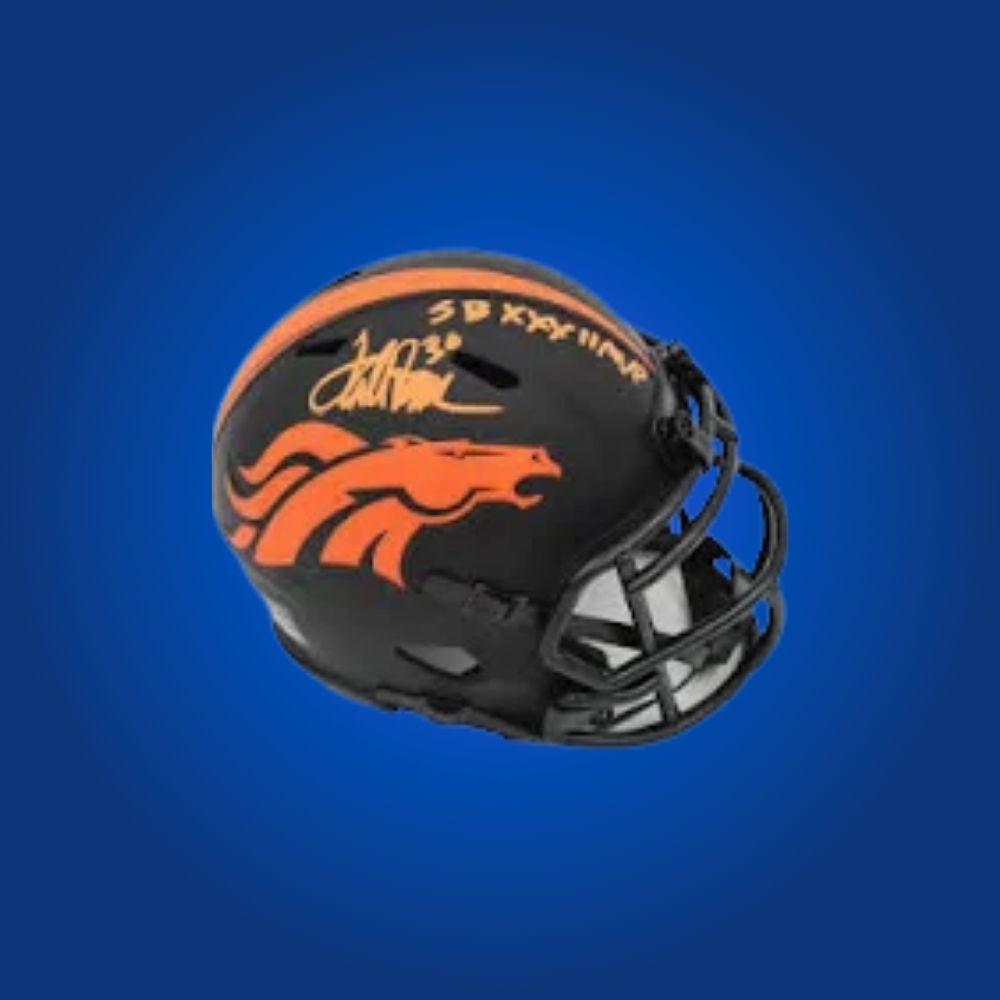Denver Broncos Black Eclipse Speed Mini Helmet autographed by Terrell Davis, Certificate of Authenticity included