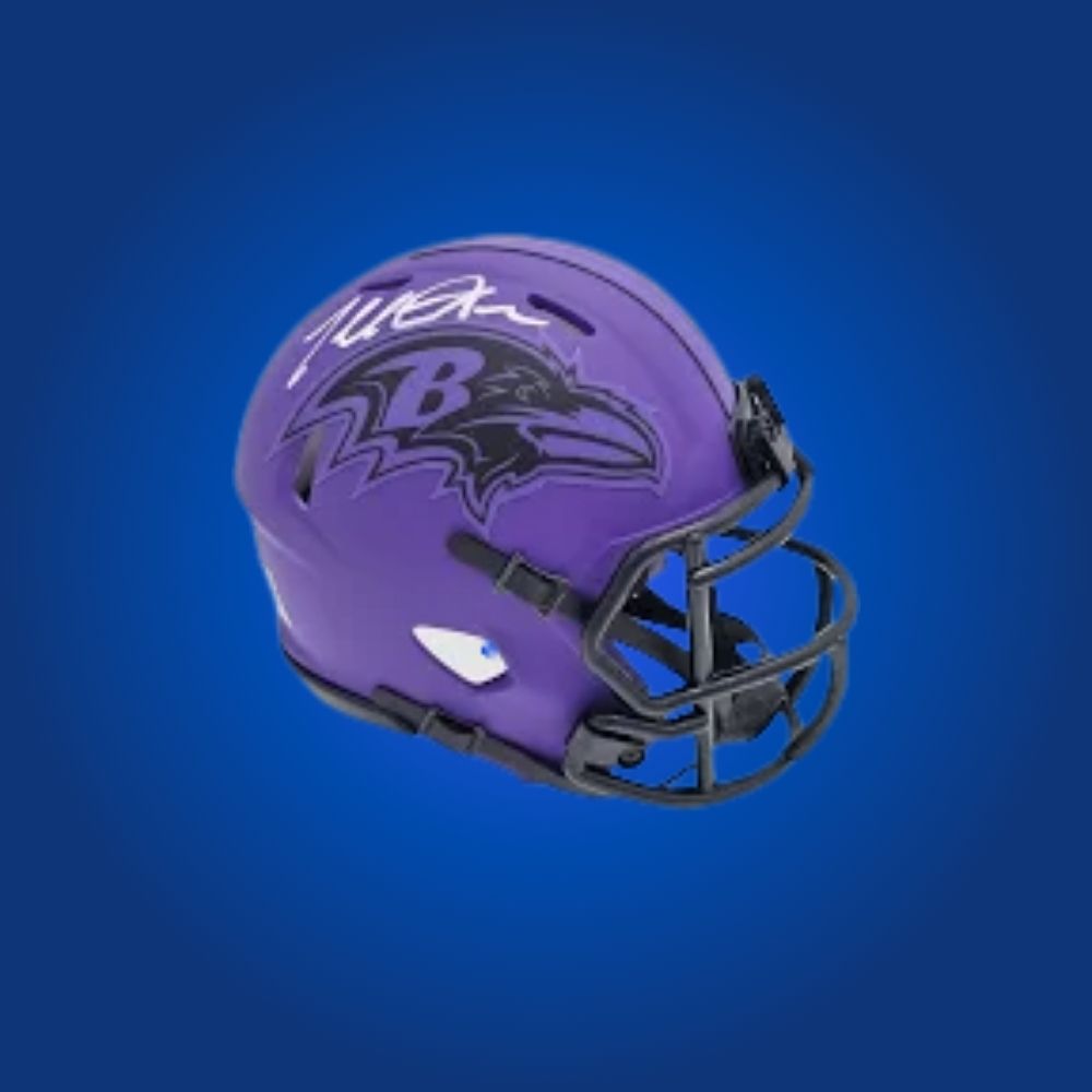 Baltimore Ravens Purple Rave Speed Mini Helmet signed by Terrell Suggs, certified authentic
