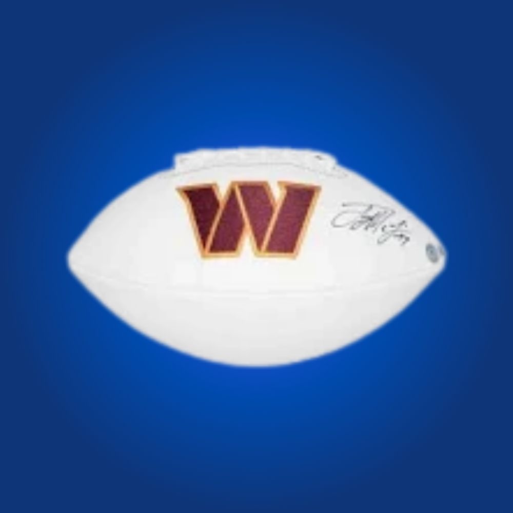 Terry McLaurin signed Commanders logo football, featuring wide receiver’s autograph and Washington logo.