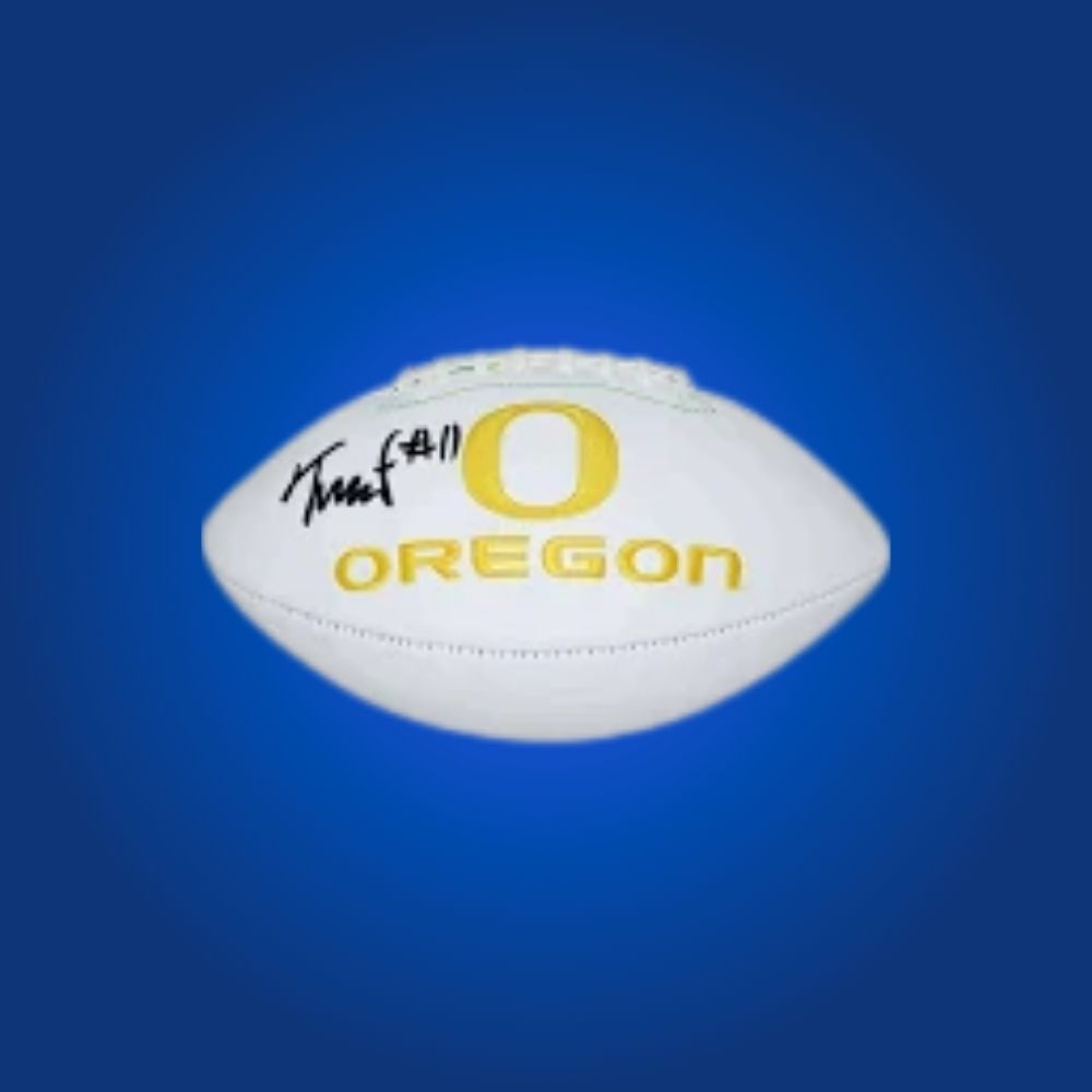 Troy Franklin autographed Oregon Ducks white logo football, standout memorabilia for Oregon supporters and fans.