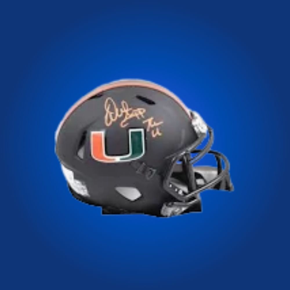 Warren Sapp signed Miami Hurricanes mini helmet—classic collectible for Hurricanes enthusiasts and Sapp memorabilia collectors.