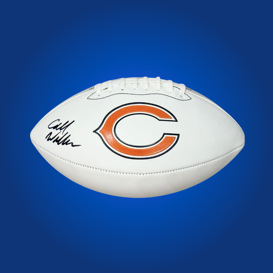 Caleb Williams signed Chicago Bears logo football featuring his genuine autograph, perfect for Bears supporters and memorabilia enthusiasts.