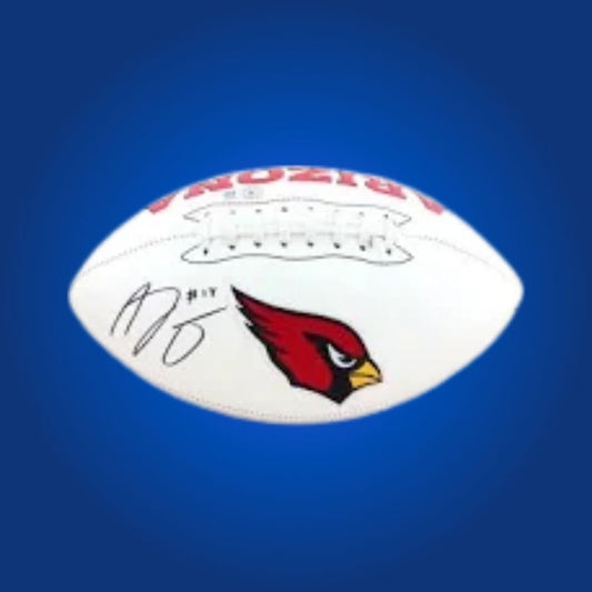 AJ Green’s Signed Arizona Cardinals logo football, an essential collectible for devoted Cardinals fans, authenticated for display.