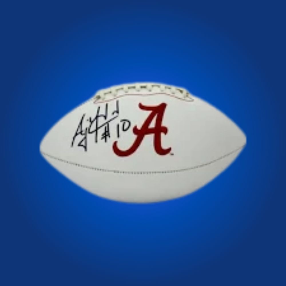 AJ McCarron signed Alabama Crimson Tide white logo football, authentic collectible for passionate Crimson Tide fans.