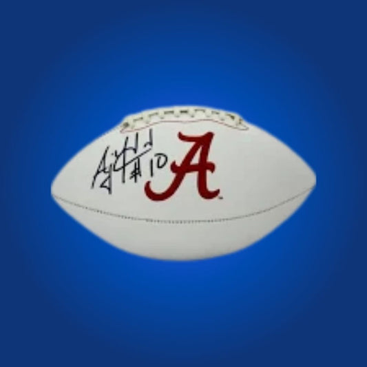 AJ McCarron signed Alabama Crimson Tide white logo football, authentic collectible for passionate Crimson Tide fans.